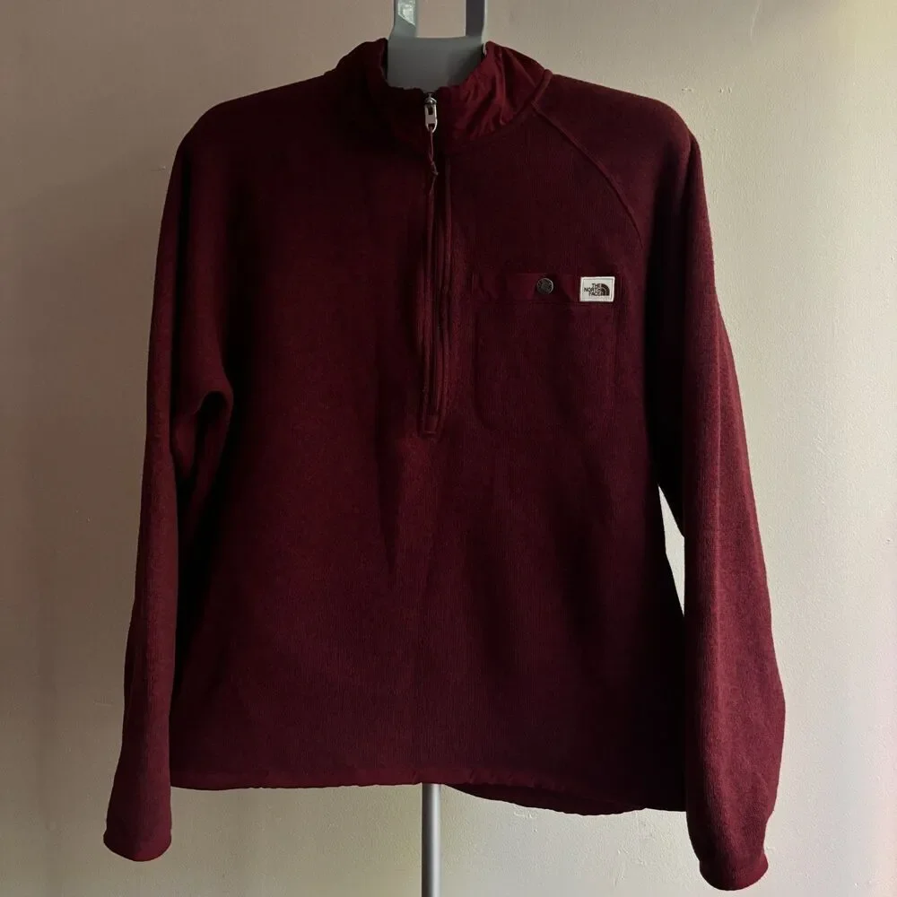 The North Face 1/2 Zip Pullover Men's Large Red Knit Chest Pocket Mock Neck